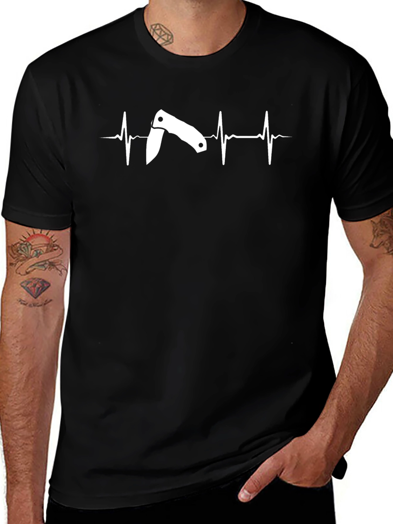 Folding Knife Heartbeat Graphic T-Shirt