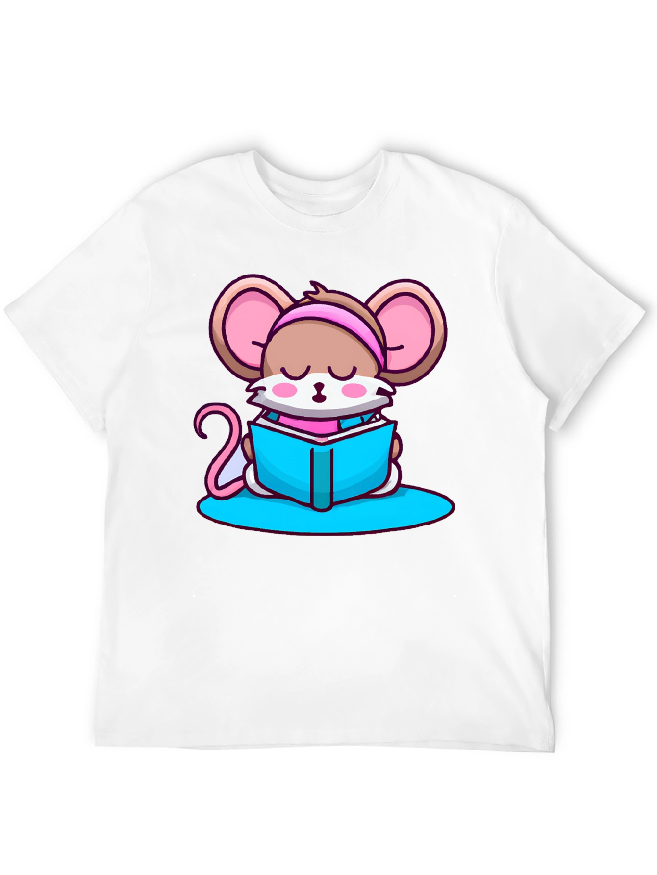 Cute Mouse Reading Book Black T-Shirt