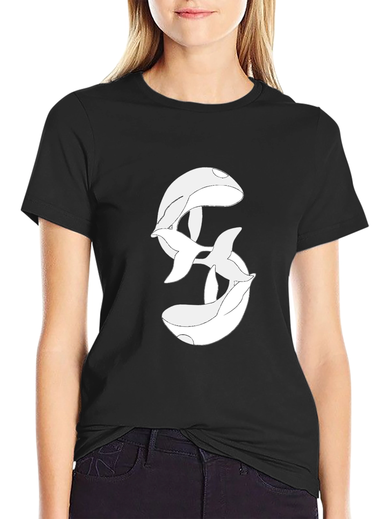Whale Trio Graphic Tee - Stylish Black T-Shirt