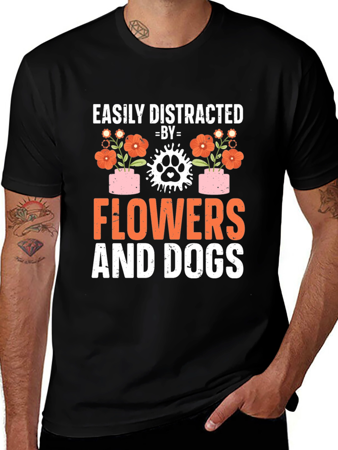 Easily Distracted By Flowers And Dogs T-Shirt