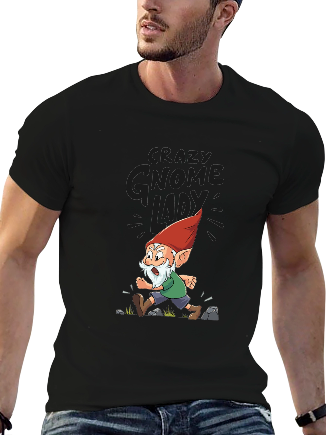 Crazy Gnome Lady T-Shirt - Funny Cartoon Graphic Tee