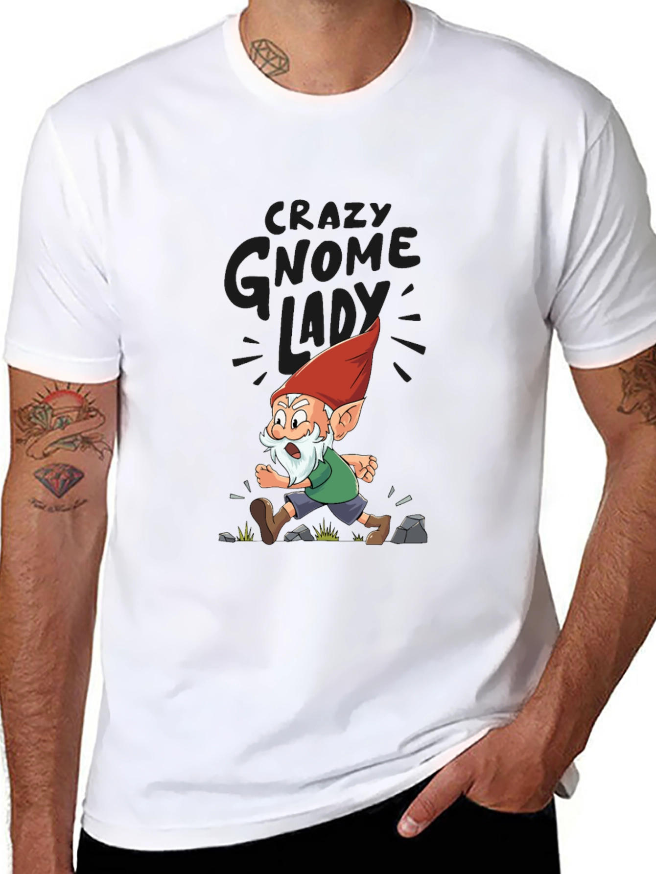 Crazy Gnome Lady T-Shirt - Funny Cartoon Graphic Tee