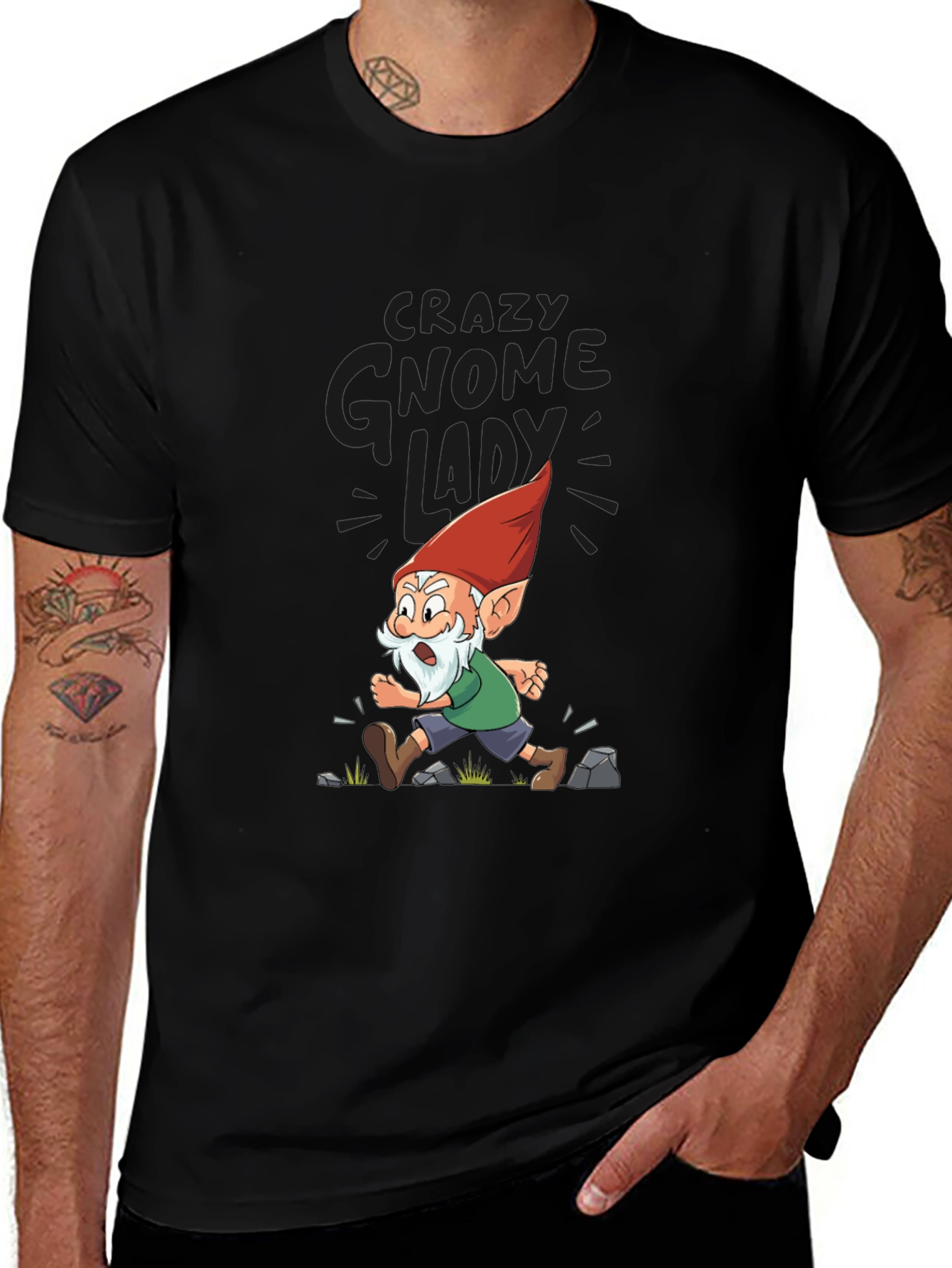 Crazy Gnome Lady T-Shirt - Funny Cartoon Graphic Tee