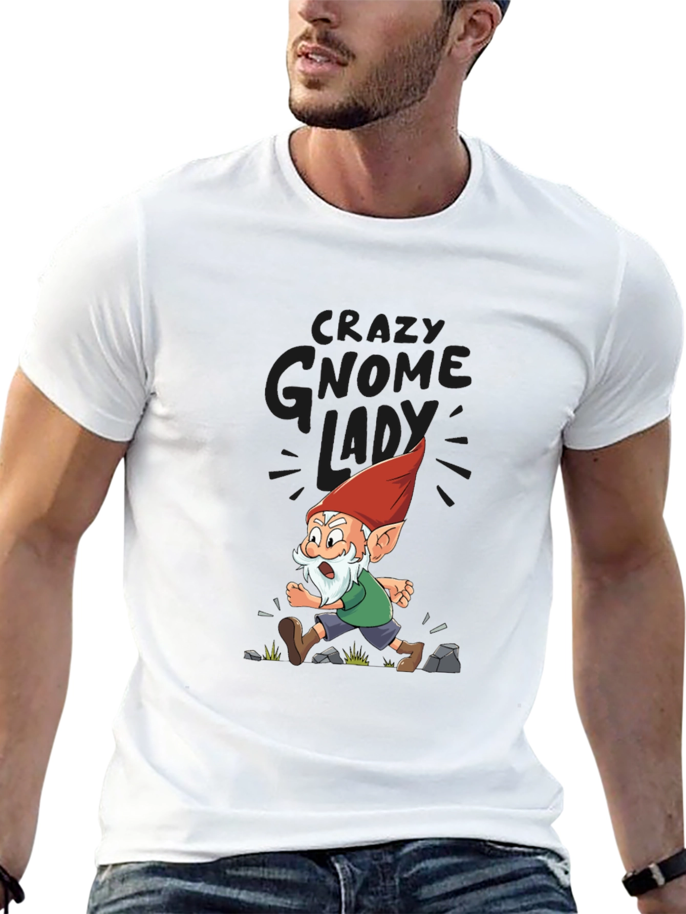 Crazy Gnome Lady T-Shirt - Funny Cartoon Graphic Tee