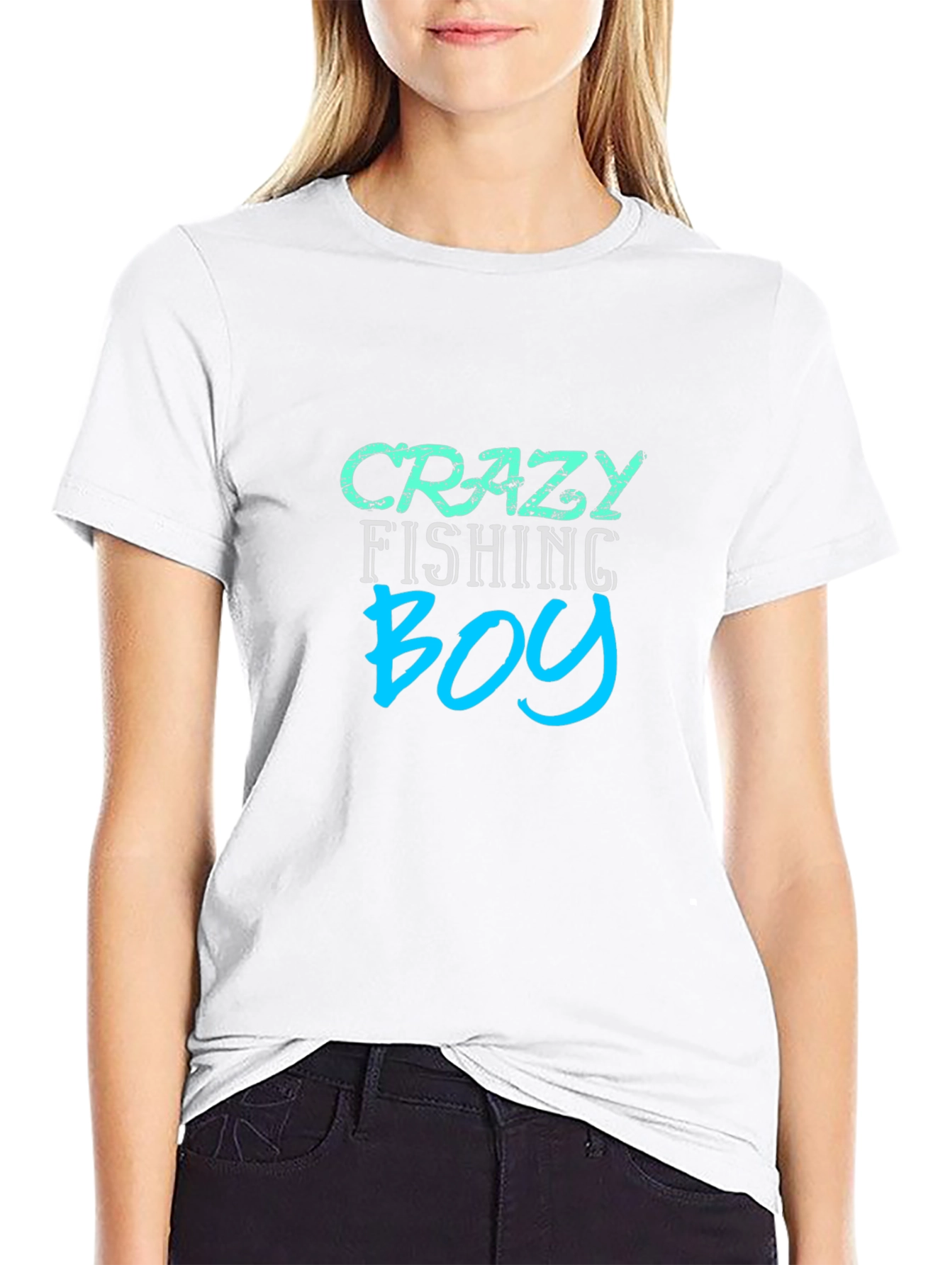 Crazy Fishing Boy T-Shirt - Black Crew Neck Tee