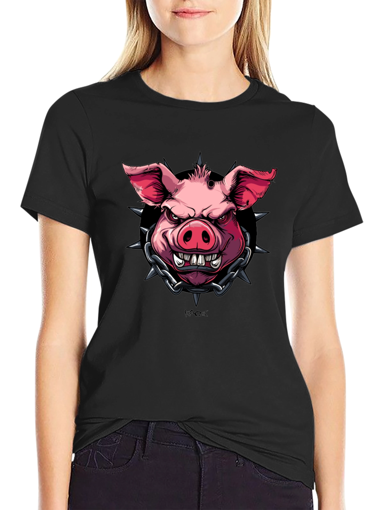 Edgy Pig Graphic Tee - Black Cotton T-Shirt