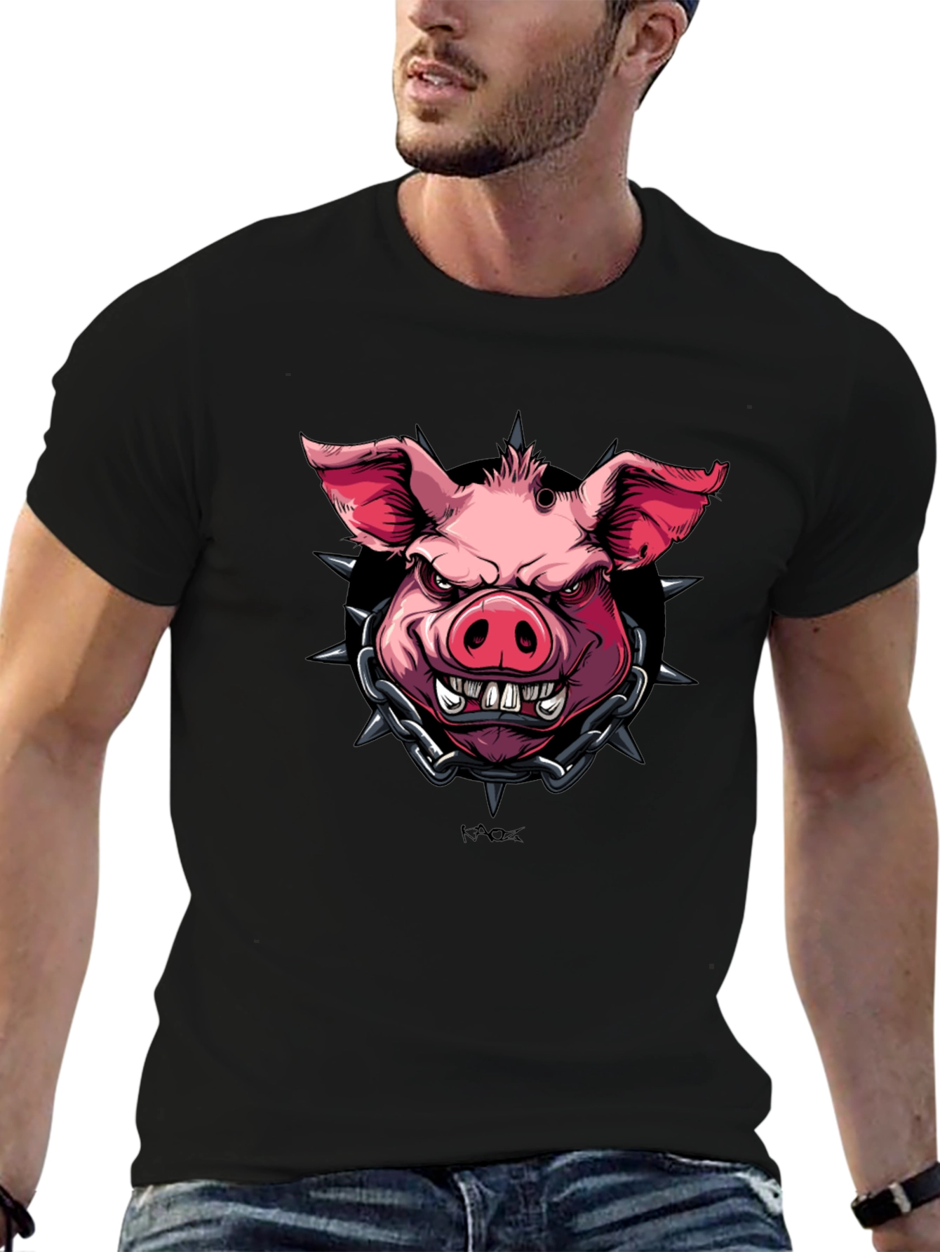 Edgy Pig Graphic Tee - Black Cotton T-Shirt
