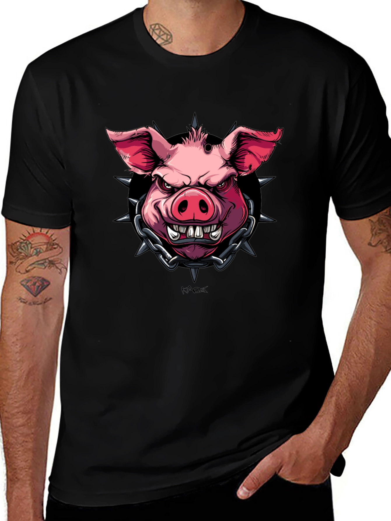 Edgy Pig Graphic Tee - Black Cotton T-Shirt