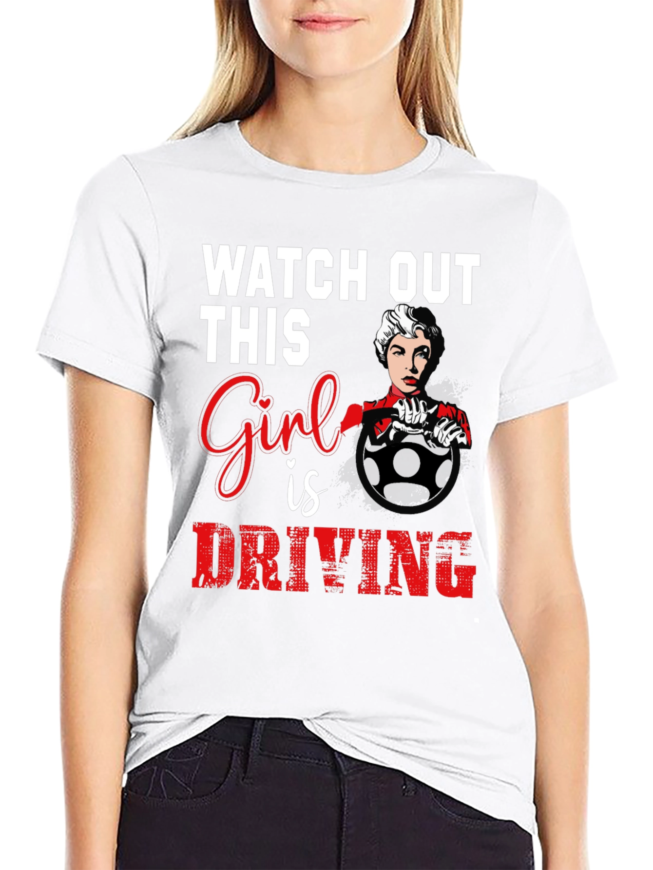 Watch Out Girl Driving Graphic T-Shirt - Black