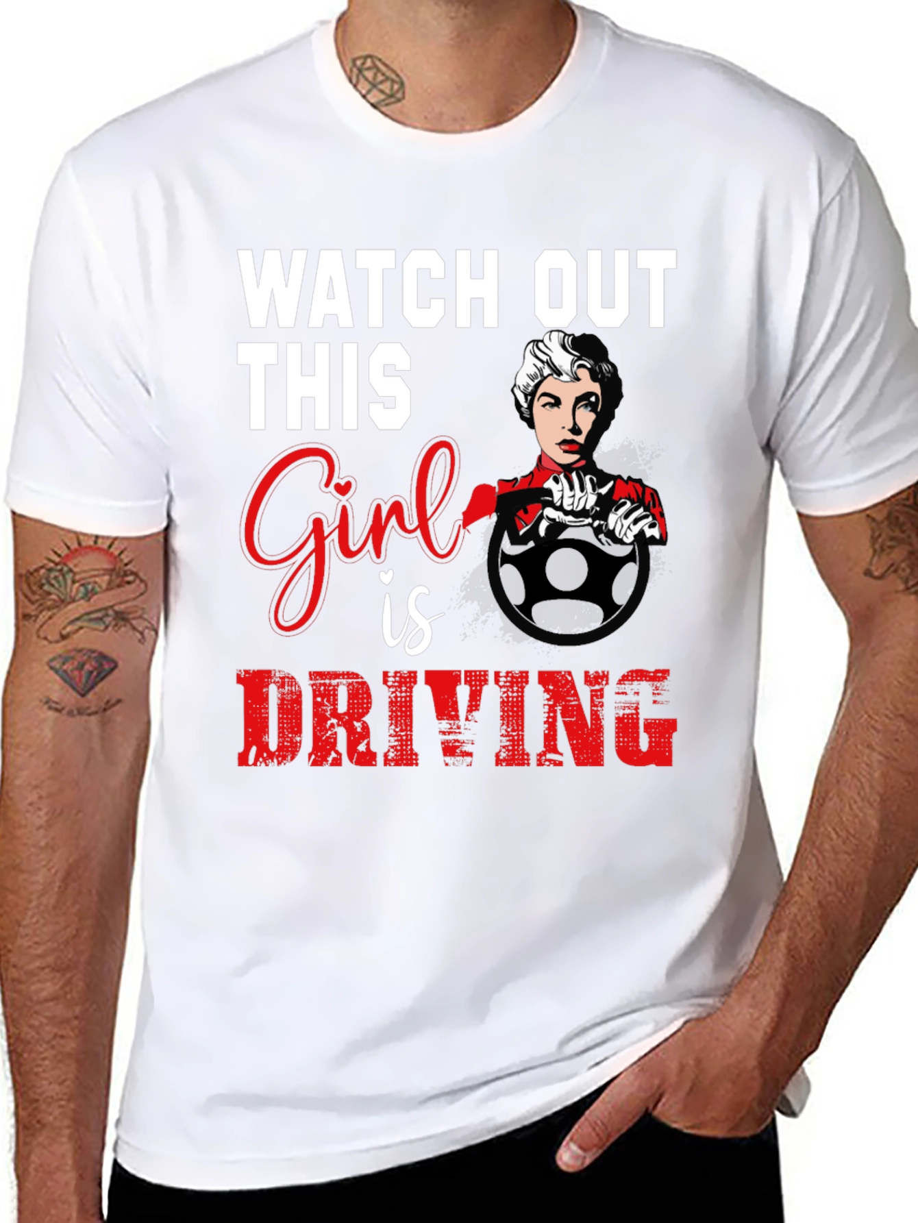 Watch Out Girl Driving Graphic T-Shirt - Black