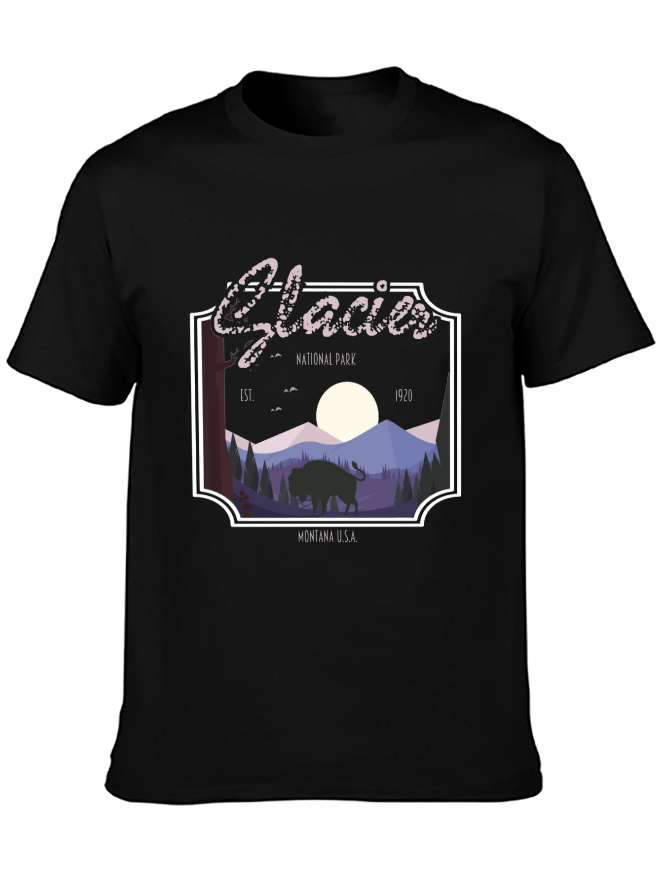 Glacier National Park Black Graphic T-Shirt