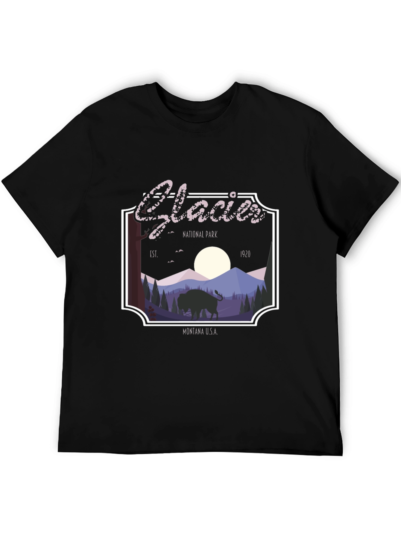 Glacier National Park Black Graphic T-Shirt
