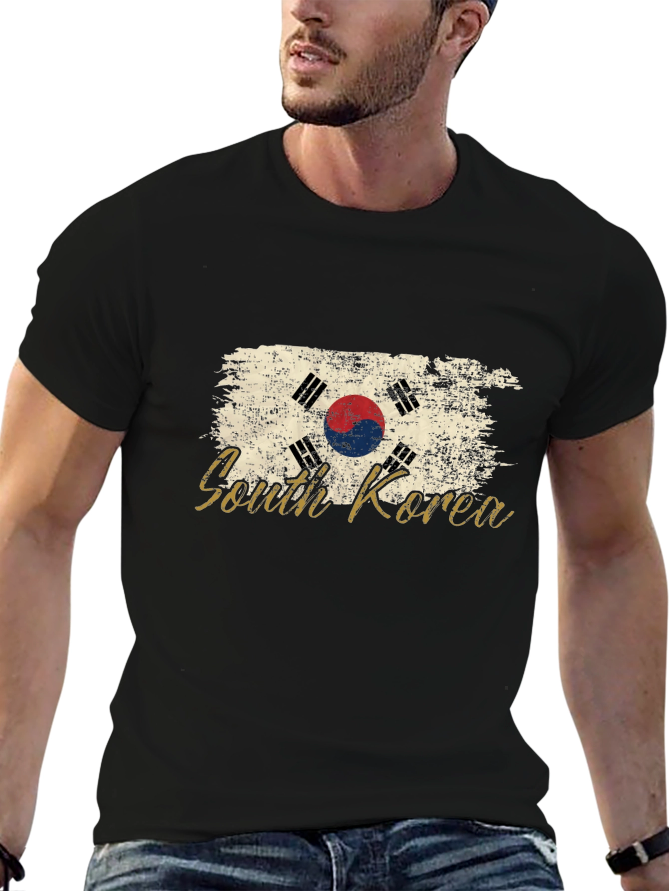 South Korea Flag Graphic Black T-Shirt