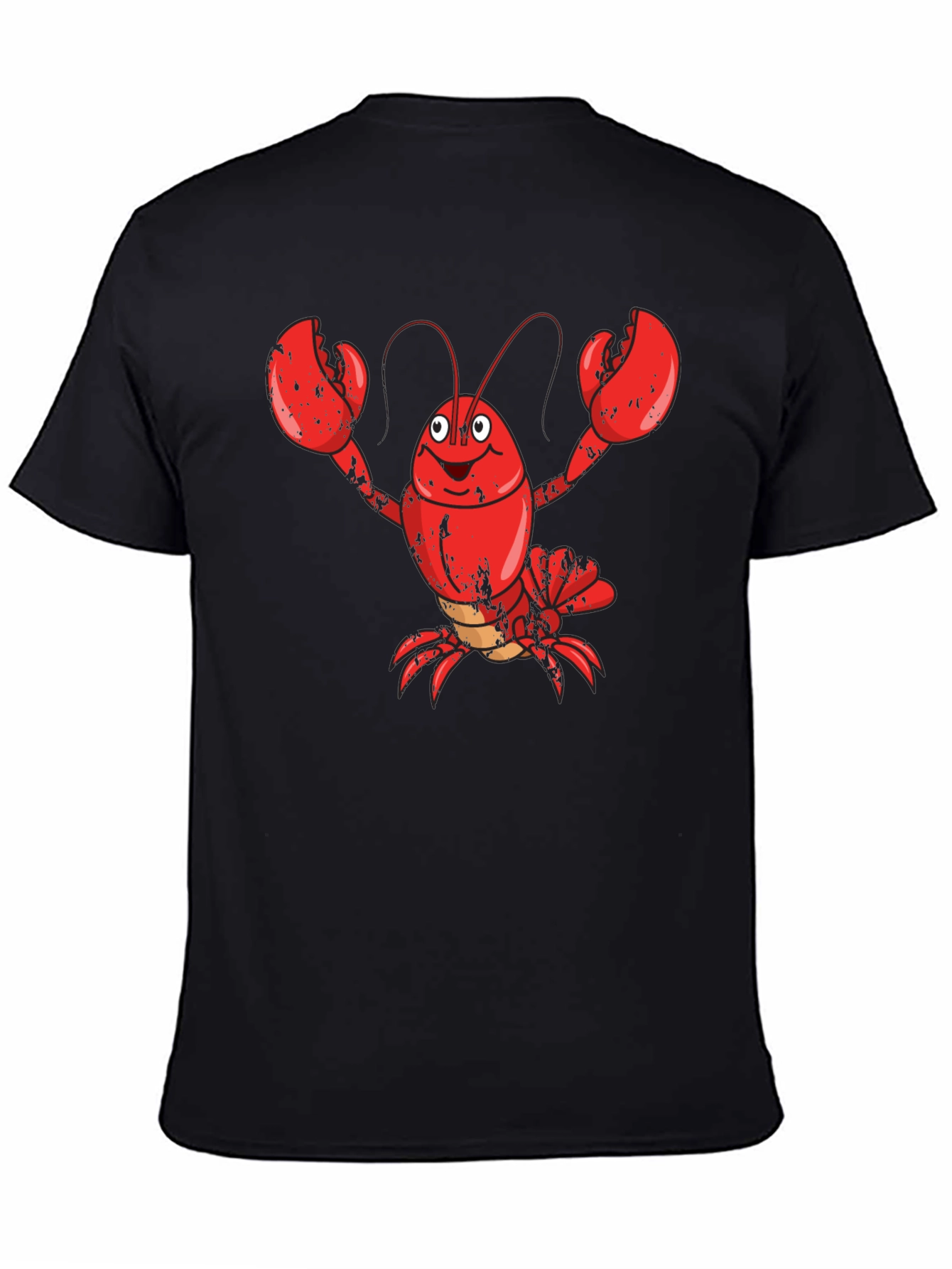Cartoon Lobster Graphic Tee - Mens Black Cotton T-Shirt