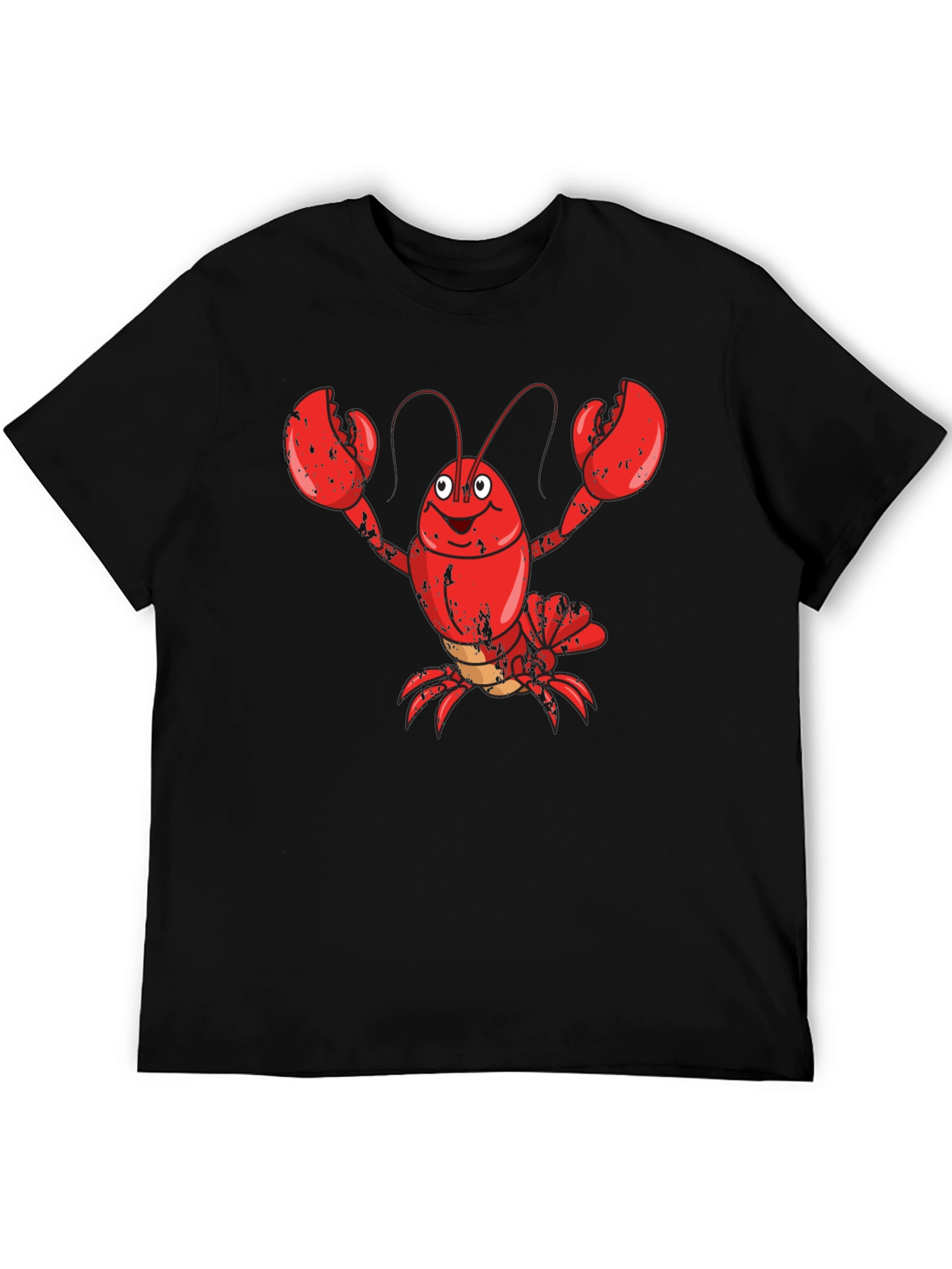 Cartoon Lobster Graphic Tee - Mens Black Cotton T-Shirt