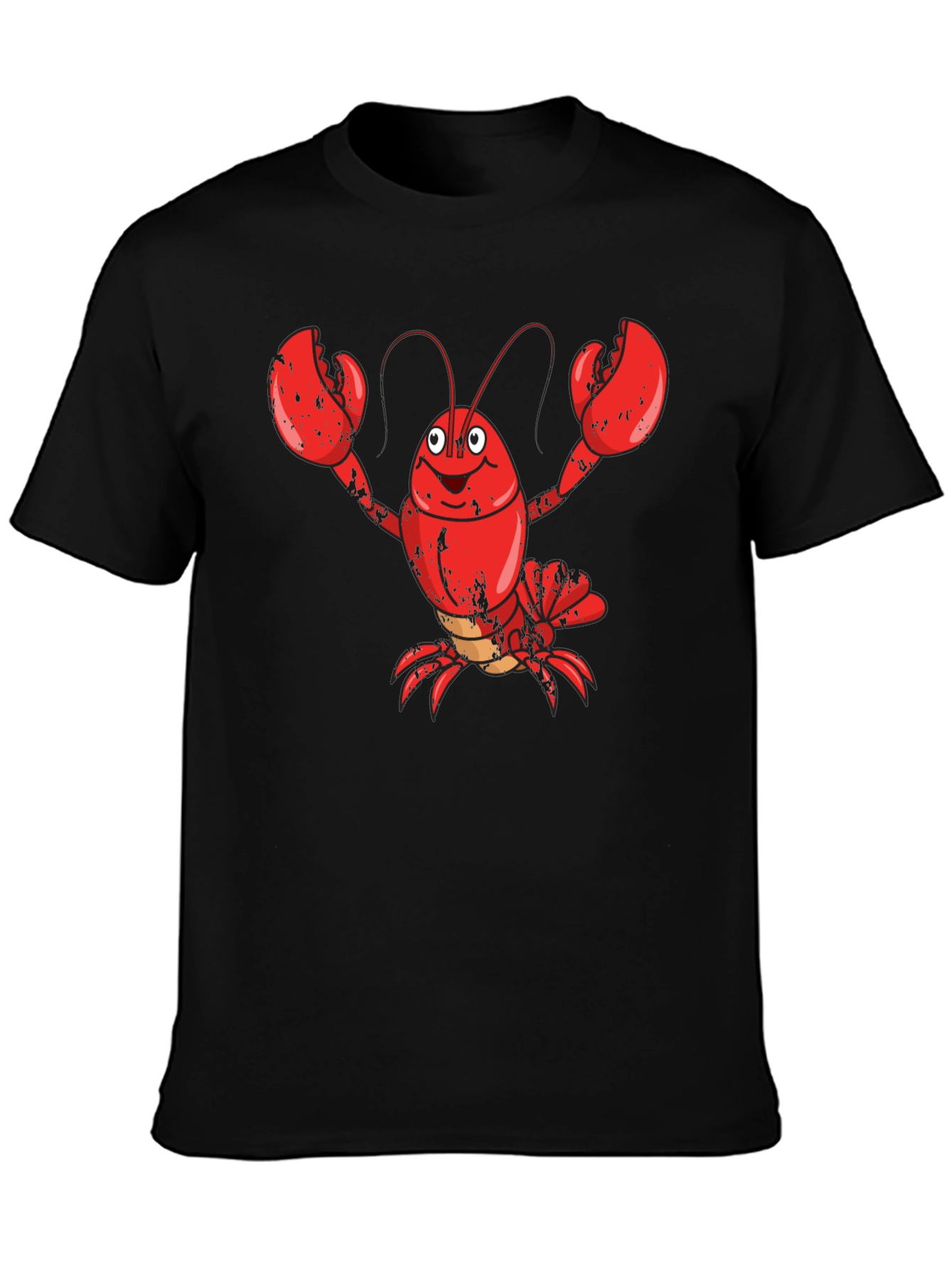 Cartoon Lobster Graphic Tee - Mens Black Cotton T-Shirt