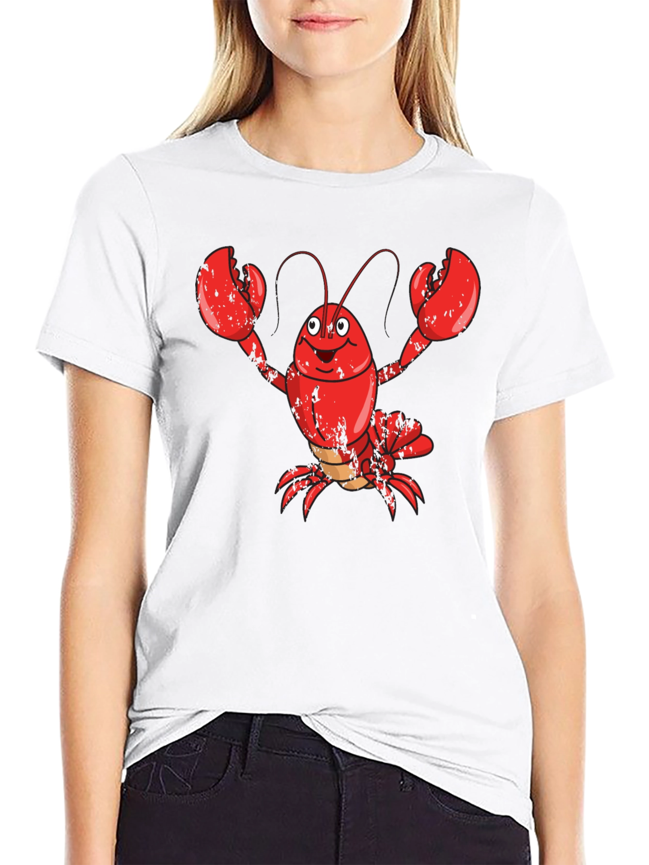 Cartoon Lobster Graphic Tee - Mens Black Cotton T-Shirt