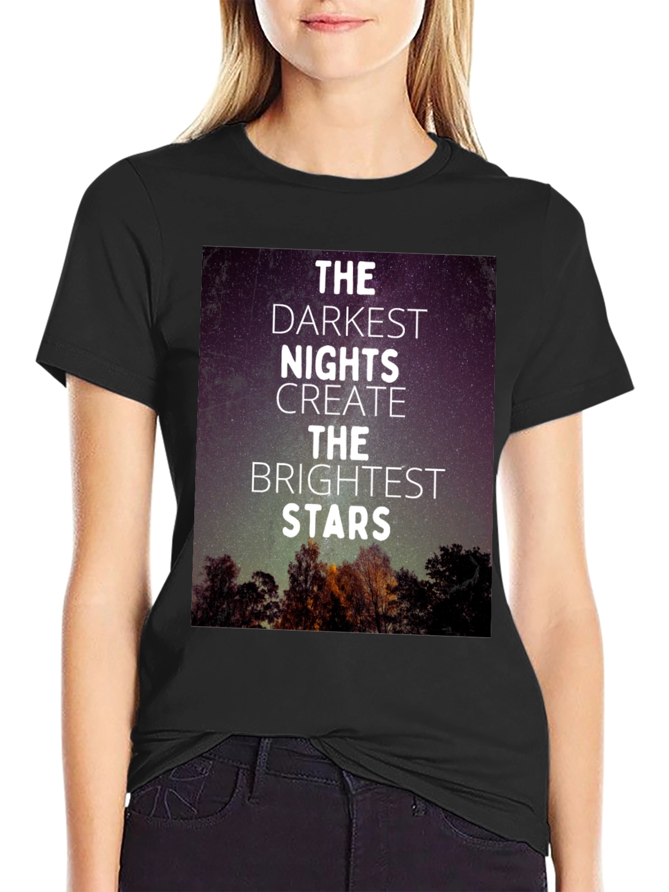 Inspirational Darkest Nights Brightest Stars Black T-Shirt