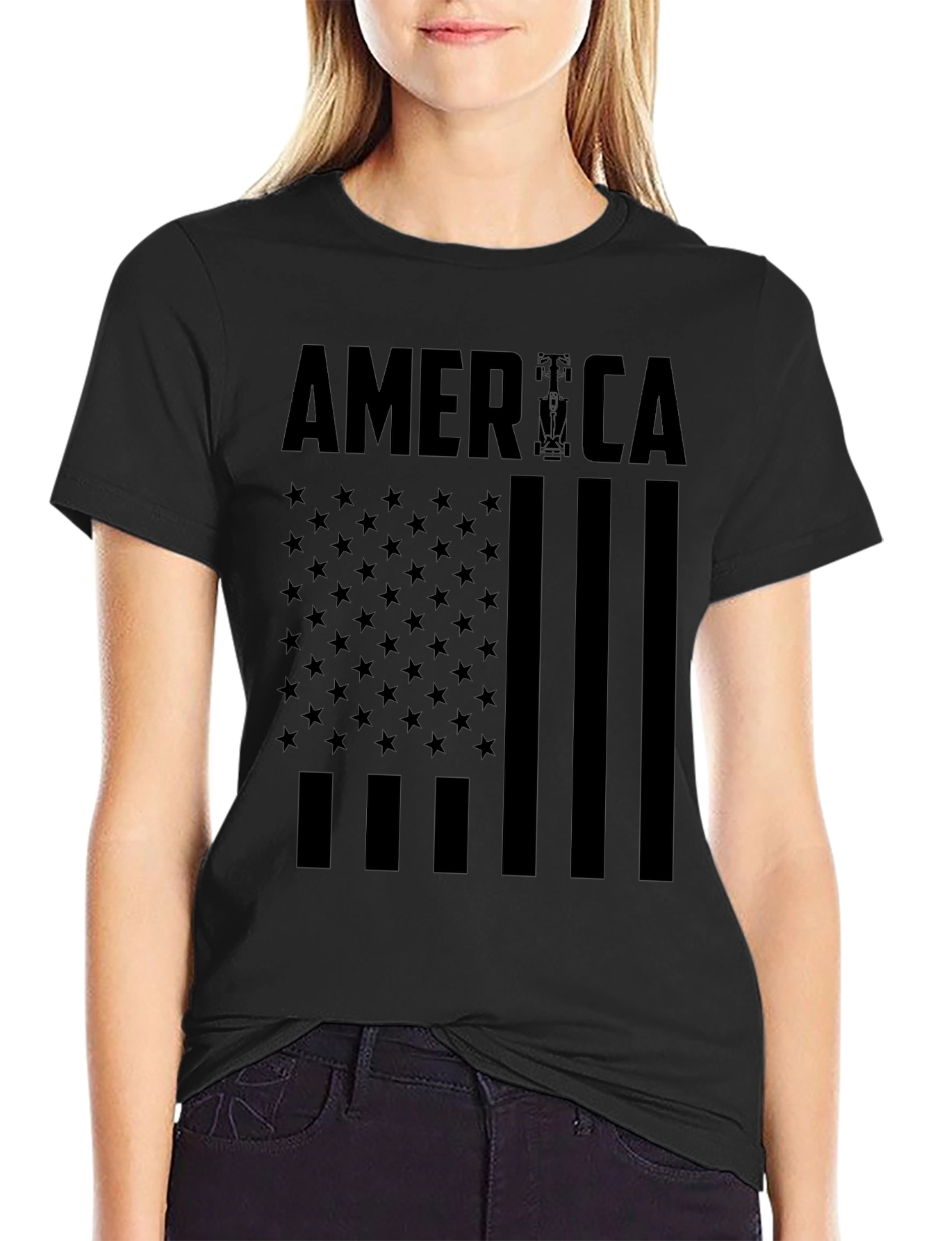 USA Flag Formula 1 T-Shirt - Black