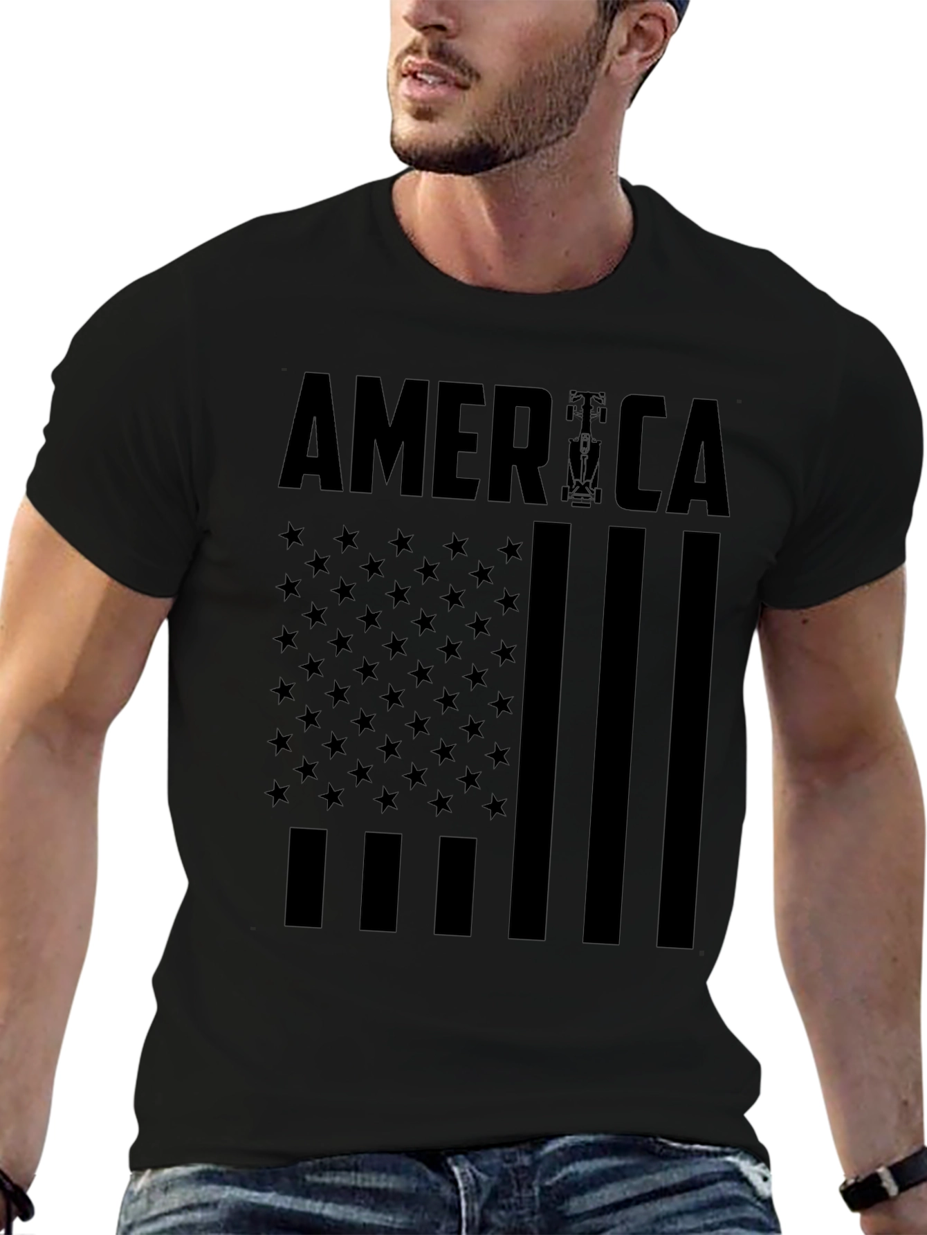 USA Flag Formula 1 T-Shirt - Black