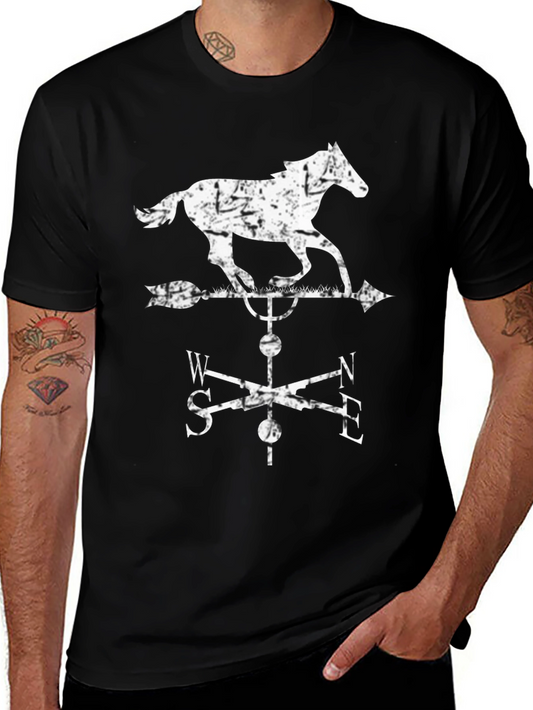 Horse Weather Vane Graphic Tee - Black Cotton Blend