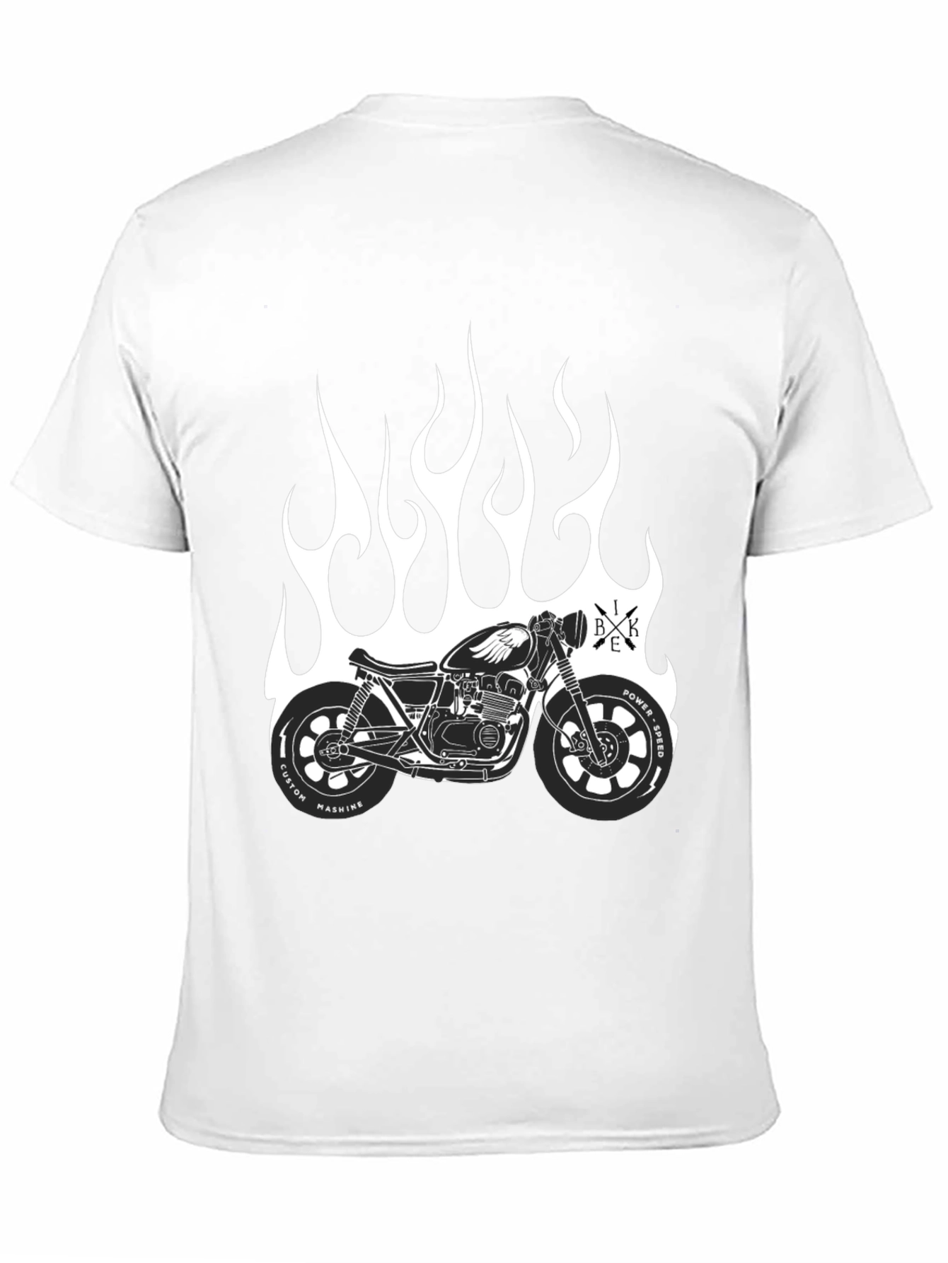 Mens Black Motorcycle Flames Graphic T-Shirt