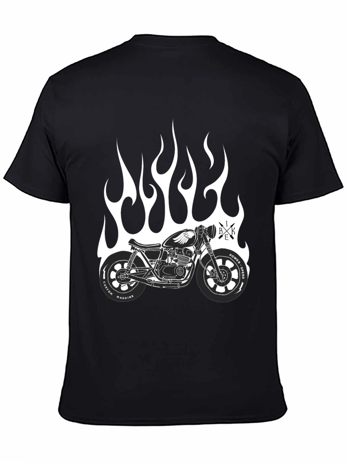 Mens Black Motorcycle Flames Graphic T-Shirt