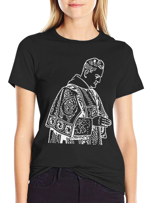 Black T-Shirt with Priest Graphic