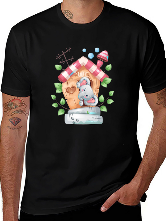 Cartoon Rabbit in WC House Novelty Graphic Tee
