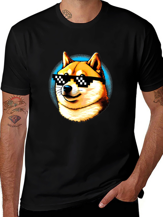 Doge Meme Pixel Sunglasses T-Shirt - Mens Black Tee