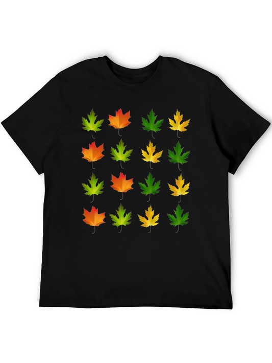 Autumn Leaves Graphic Tee - Black Cotton T-Shirt