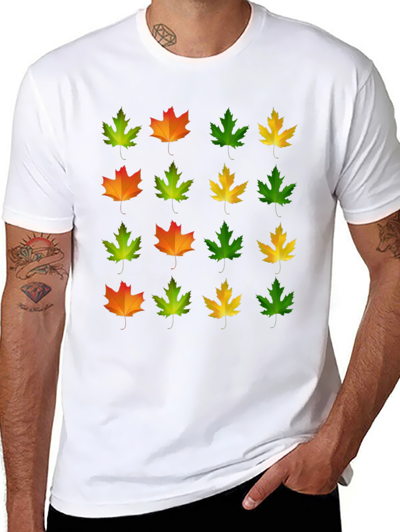 Autumn Leaves Graphic Tee - Black Cotton T-Shirt