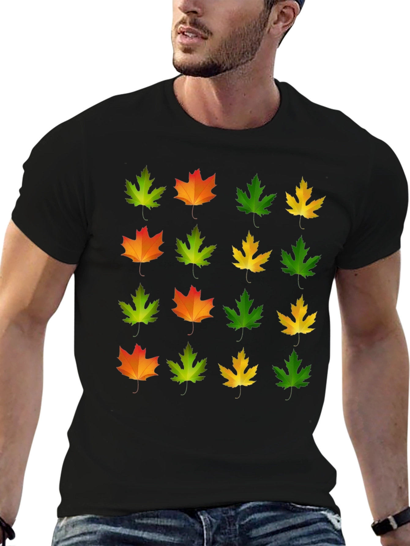 Autumn Leaves Graphic Tee - Black Cotton T-Shirt
