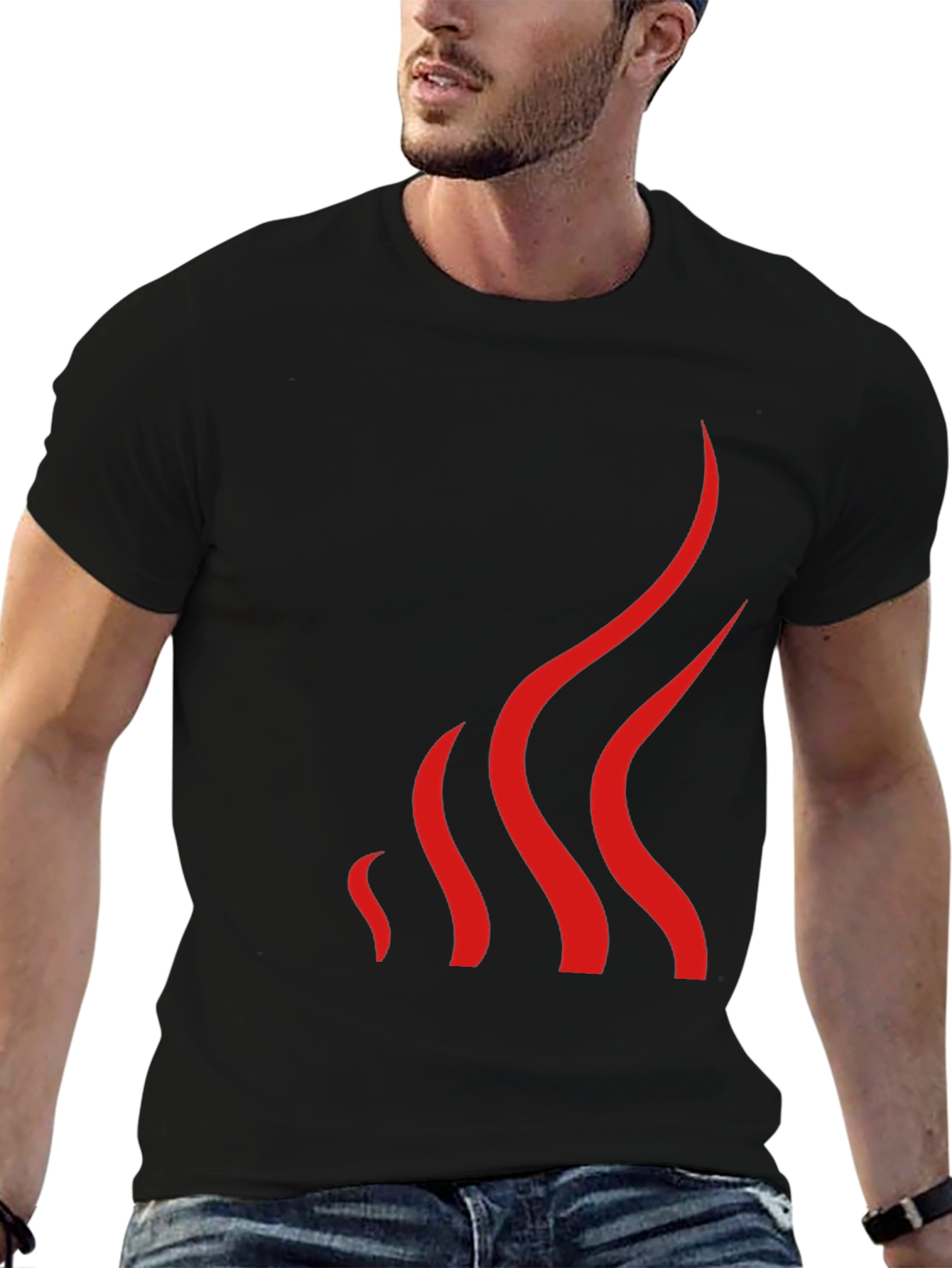 Mens Black T-Shirt with Abstract Red Flame Design