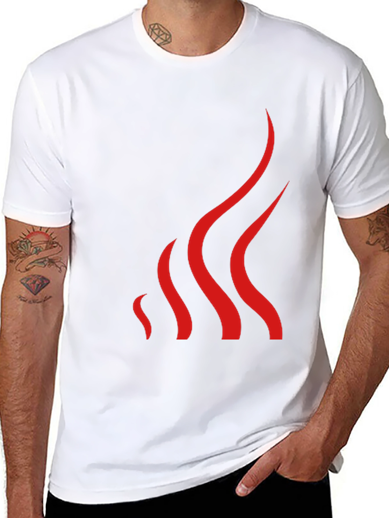 Mens Black T-Shirt with Abstract Red Flame Design