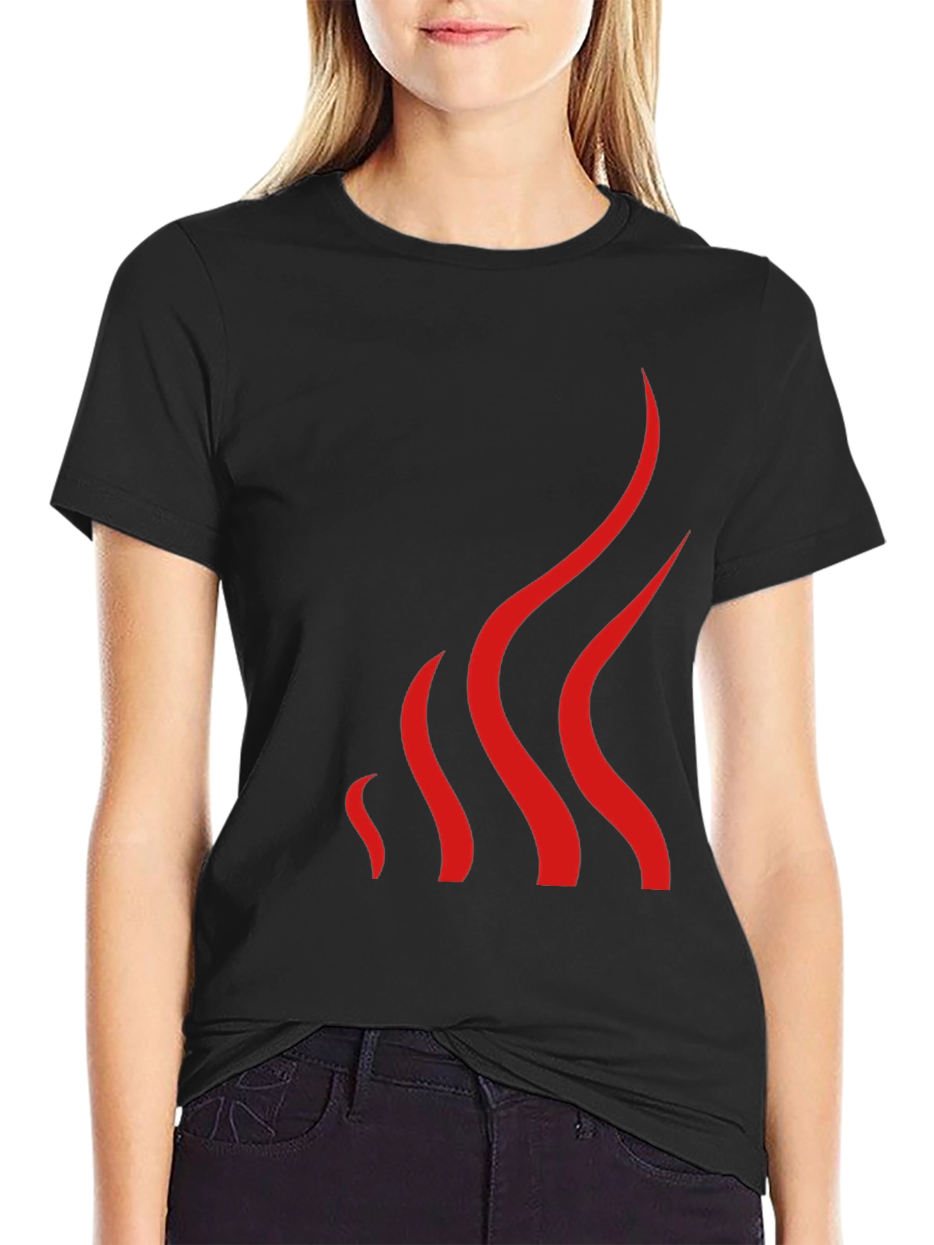 Mens Black T-Shirt with Abstract Red Flame Design