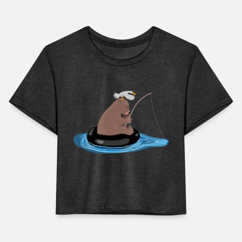 Cute bear cub fishing cartoon illustration