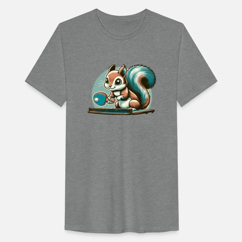 Cute cartoon squirrel playing table tennis