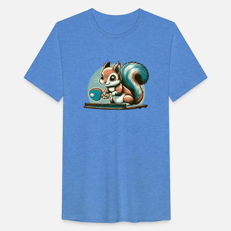 Cute cartoon squirrel playing table tennis