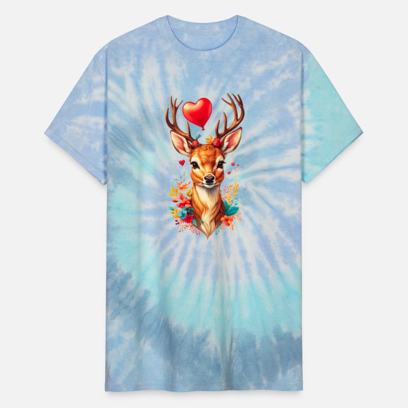 Cute deer with heart shaped balloon.