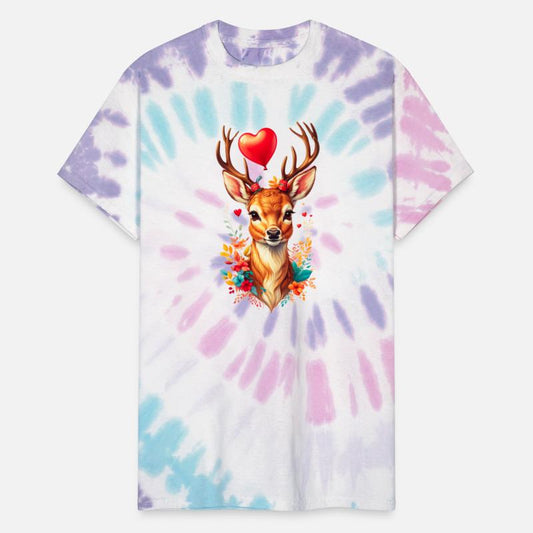 Cute deer with heart shaped balloon.