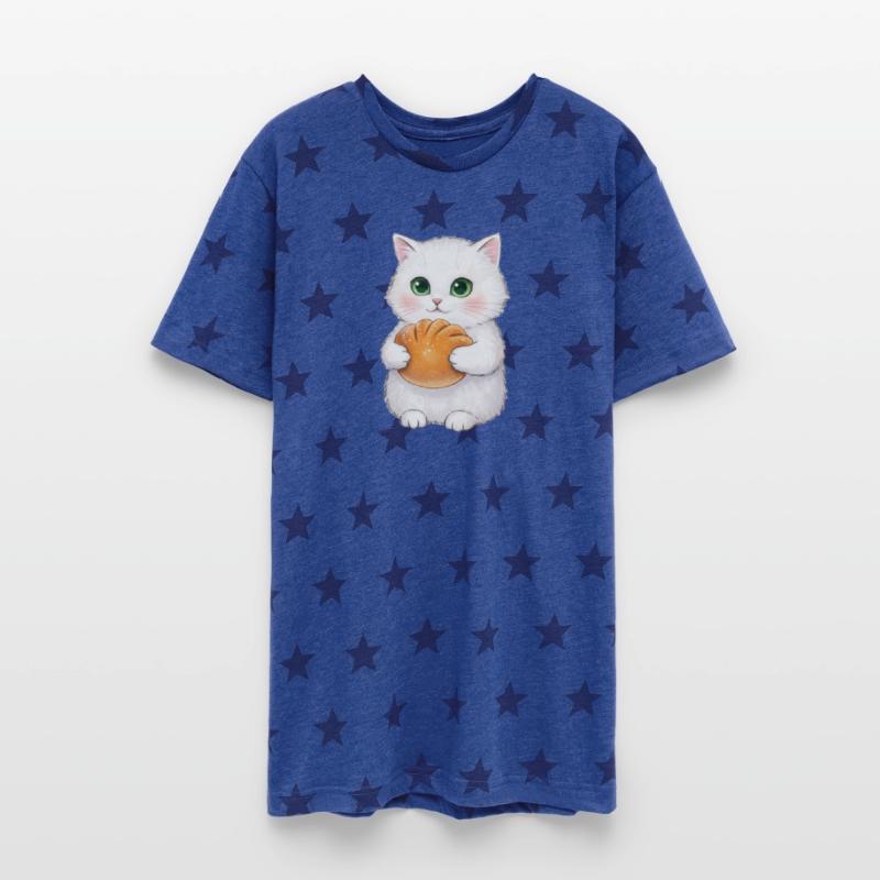 Cute White Cat with Bread Illustration