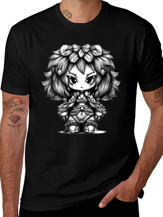Anime Warrior Graphic Tee - Black Cotton Comfort