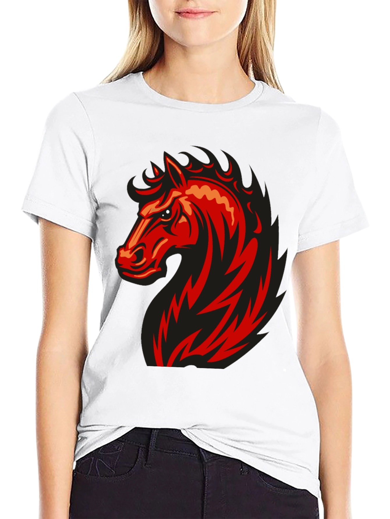 Bold Red Horse Graphic Black T-Shirt