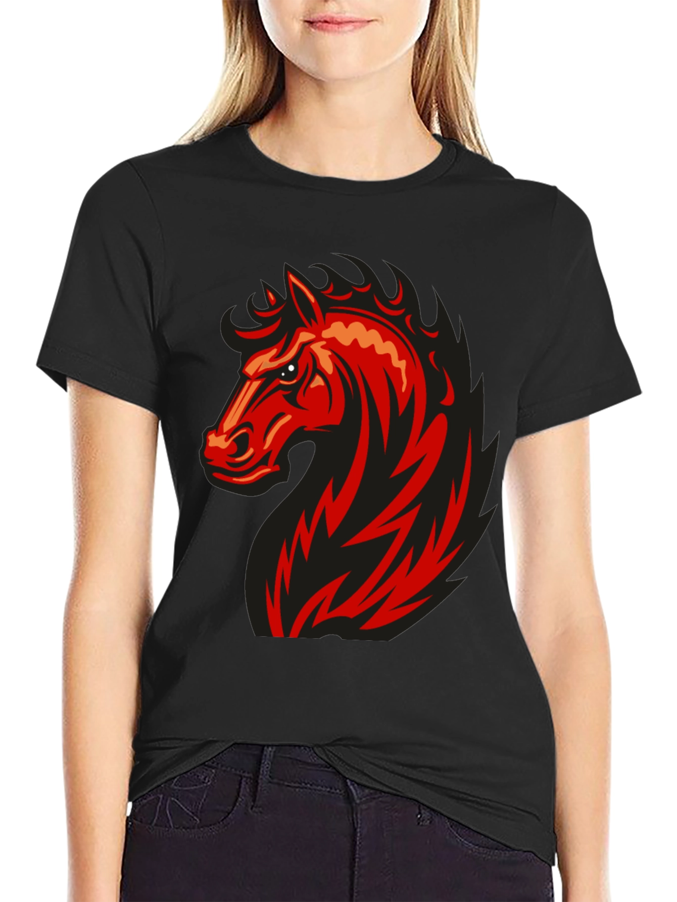Bold Red Horse Graphic Black T-Shirt