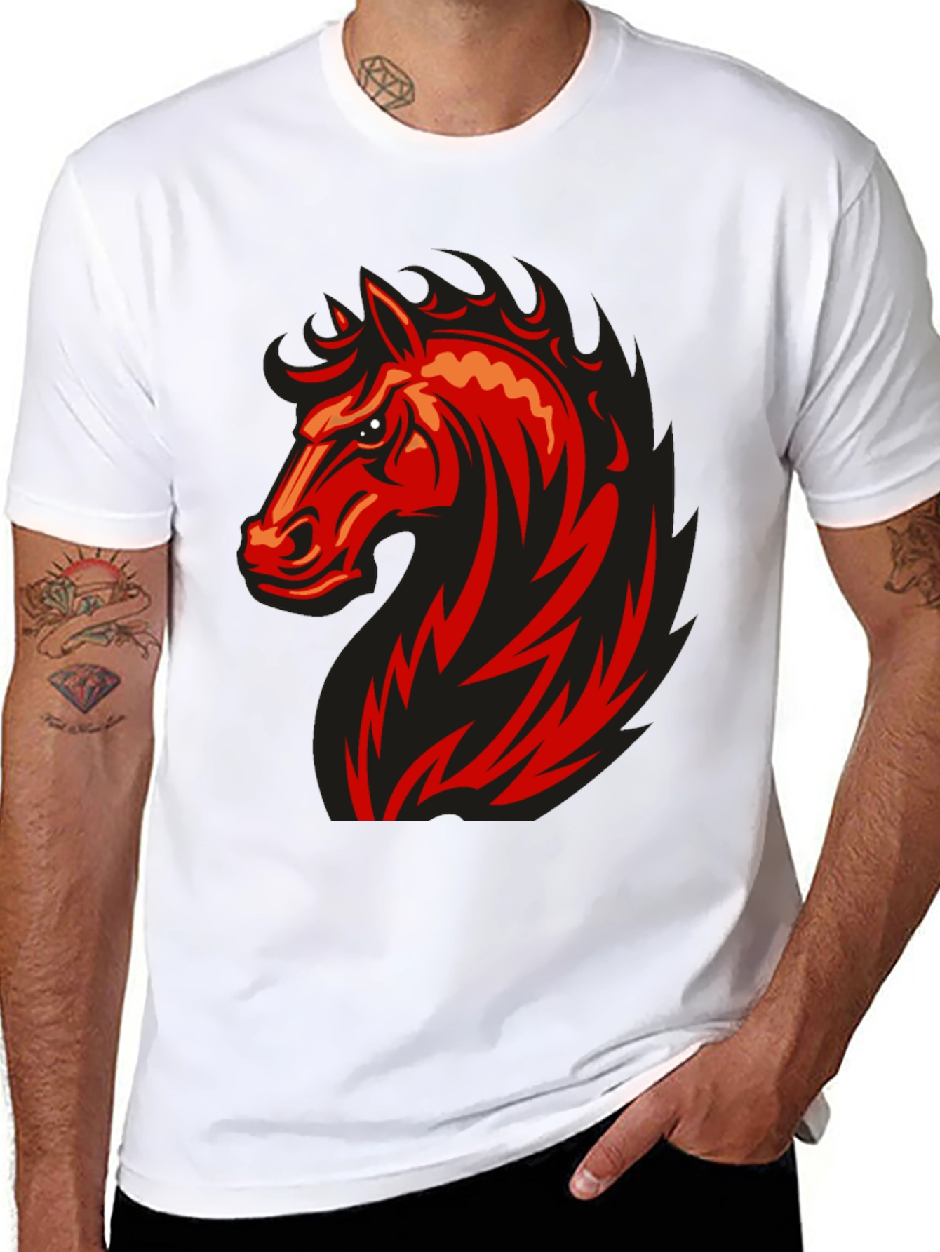 Bold Red Horse Graphic Black T-Shirt