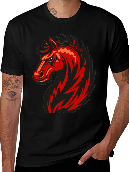 Bold Red Horse Graphic Black T-Shirt