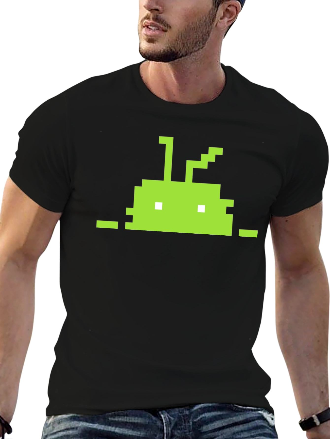 Pixelated Android Robot Black T-Shirt