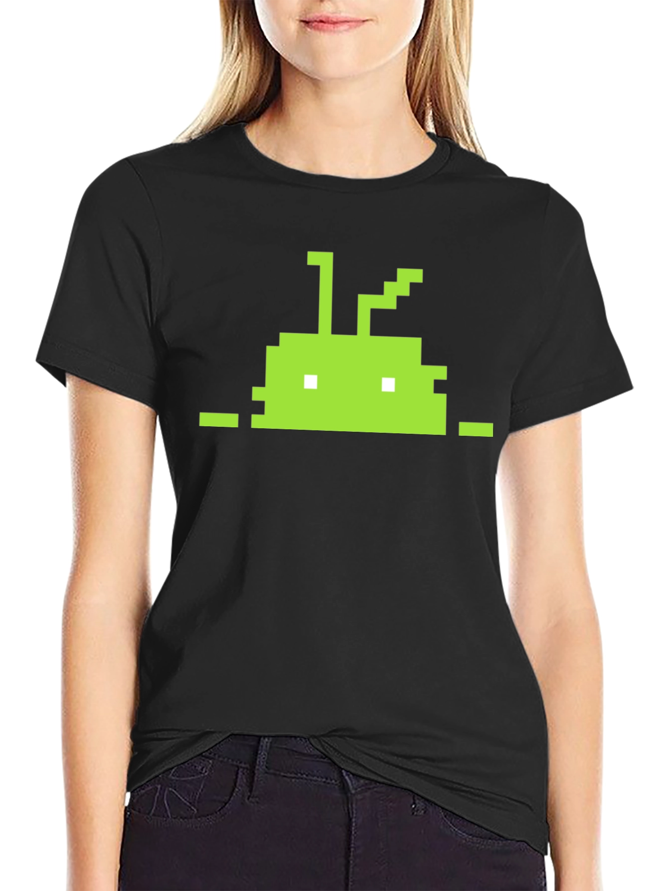 Pixelated Android Robot Black T-Shirt