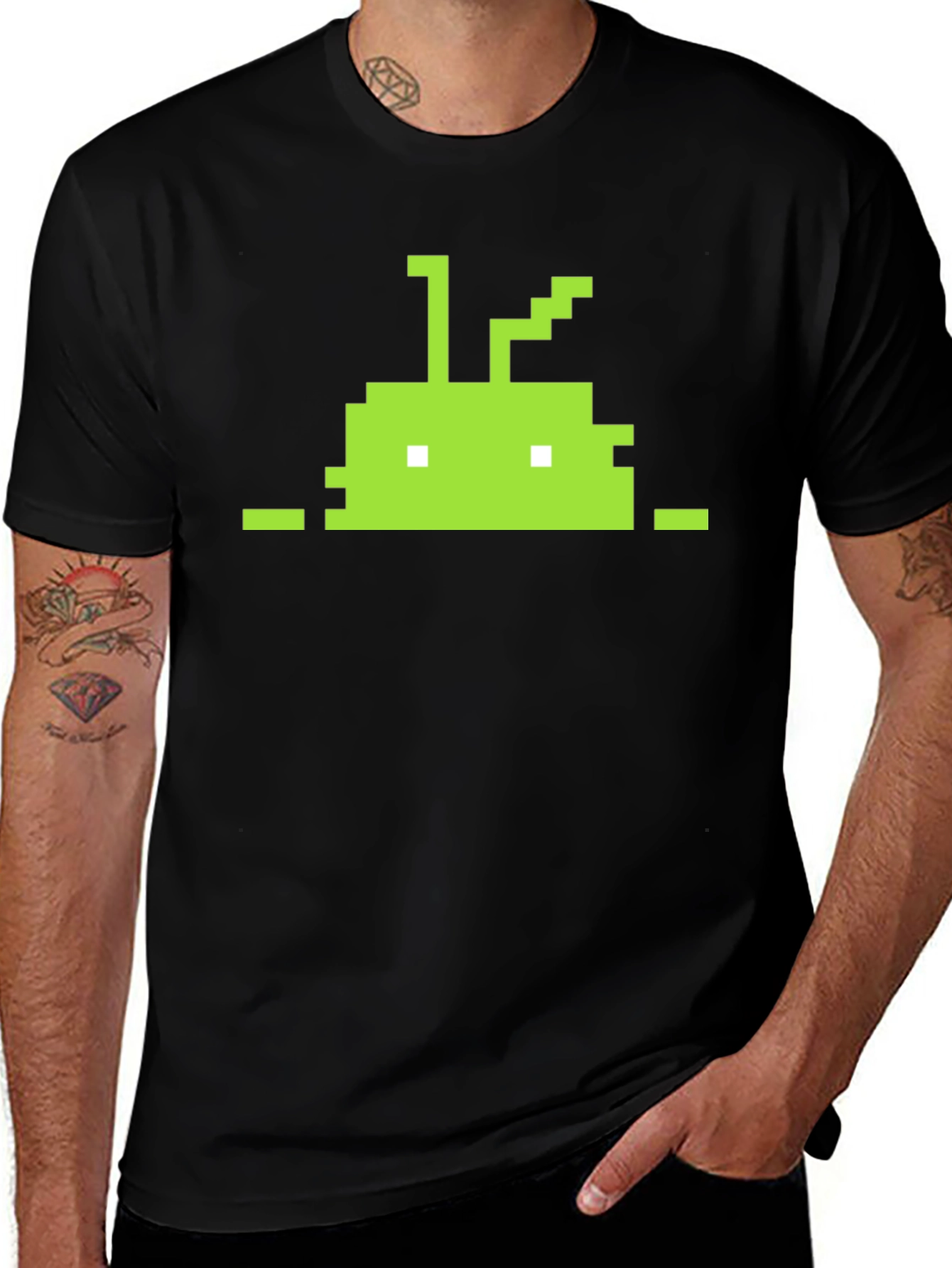 Pixelated Android Robot Black T-Shirt